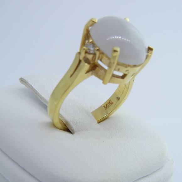 Ice Jade & Diamond 14k Yellow Gold Ring - Picture 3 of 6